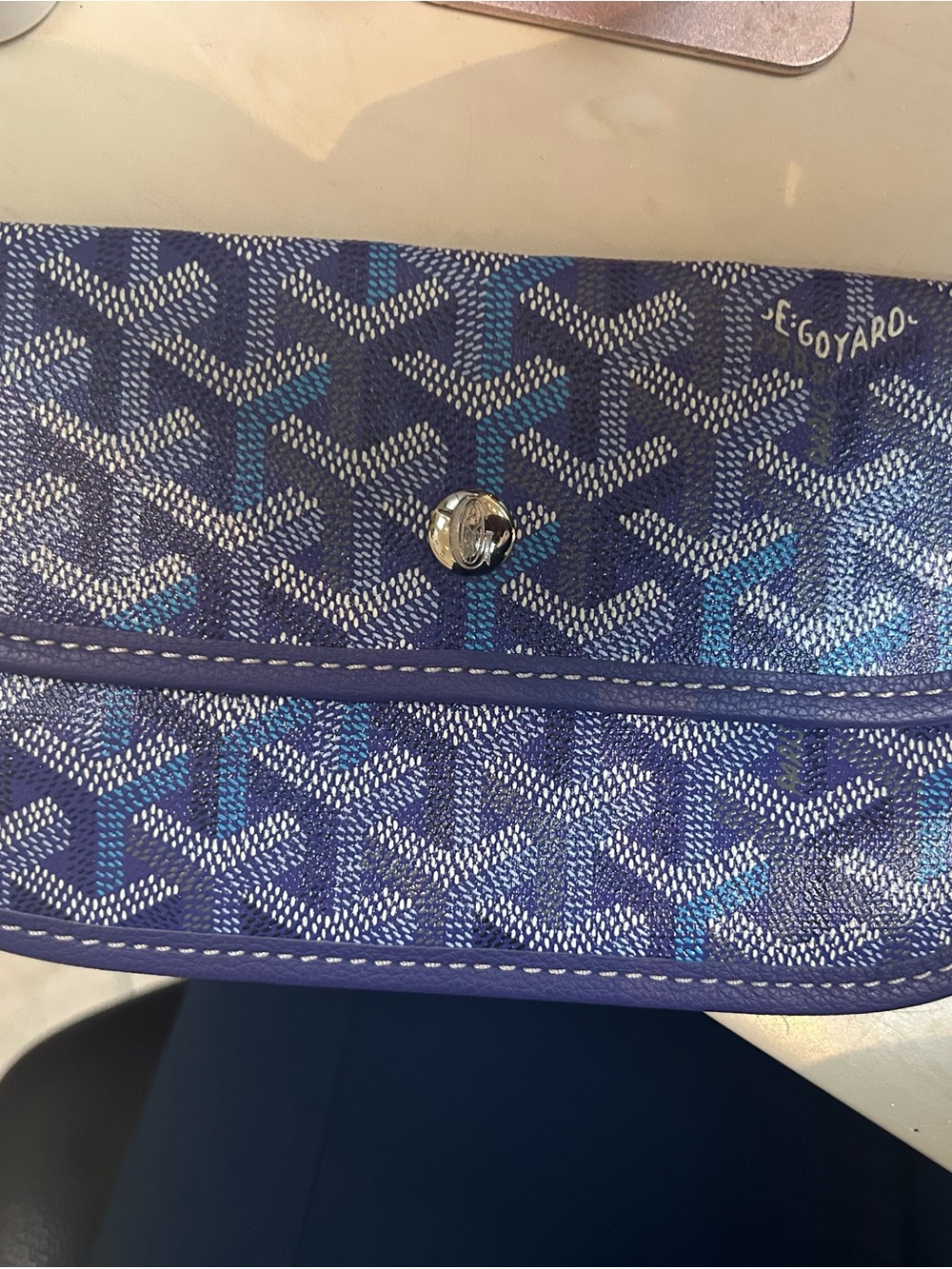 Goyard Blue Patterned Leather Wallet Clutch